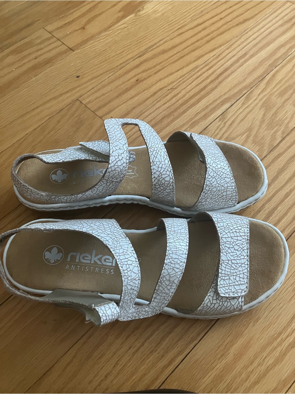 Rieker White Crackle Strap Comfort Sandals